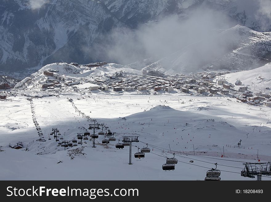 Image of snowy mountains in Alpe d'Huez, France. Photo taken 12.12.2011. Image of snowy mountains in Alpe d'Huez, France. Photo taken 12.12.2011.