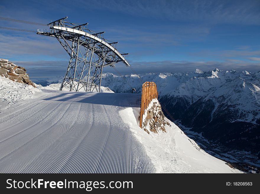 Cable-car in alps, Soelden, Austria.