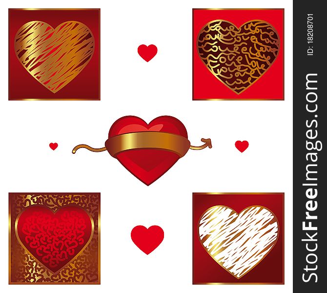 Illustration with vector set of different Valentines hearts