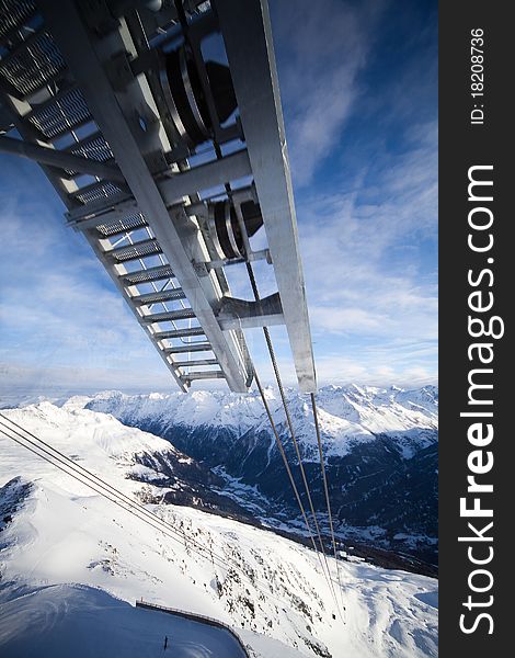 Cable-car in alps, Soelden, Austria.