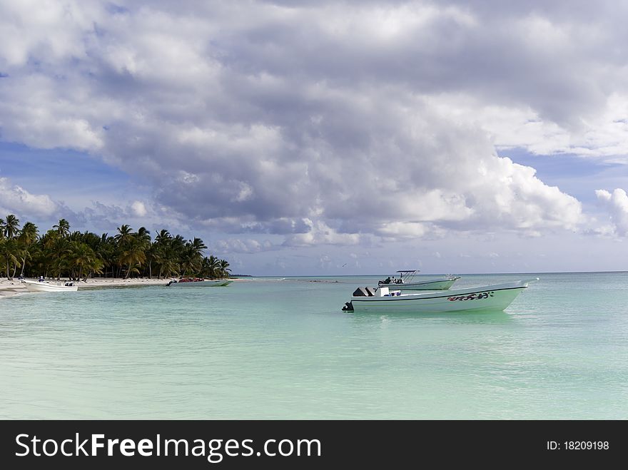 The boats near caribbean wild beach