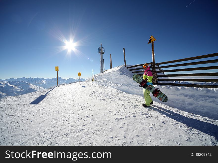 Snowboarder On The Top Of The Mountain