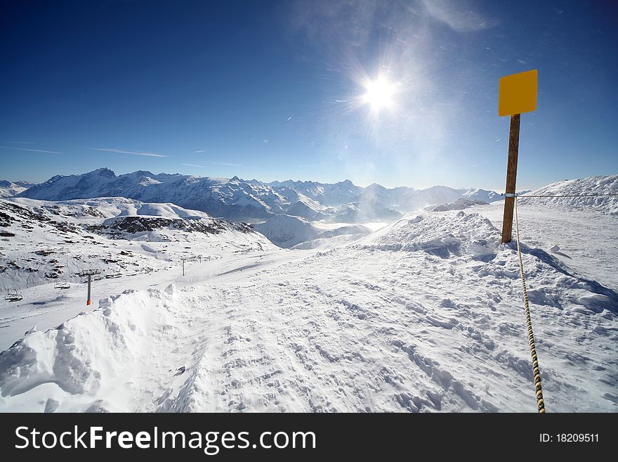 Image of a warning sign in Alpe d'Huez,. Image of a warning sign in Alpe d'Huez,