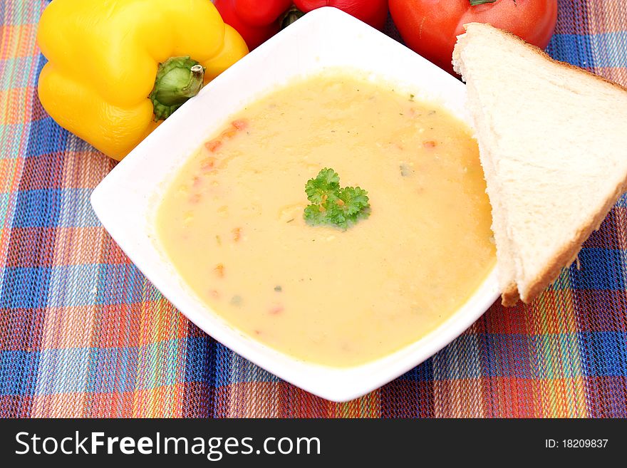 Fresh soup of vegetables in a bowl