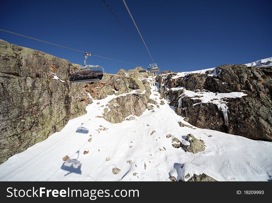Image of ski lifts in Alpe d'Huez, France. Photo taken 12.12.2011.