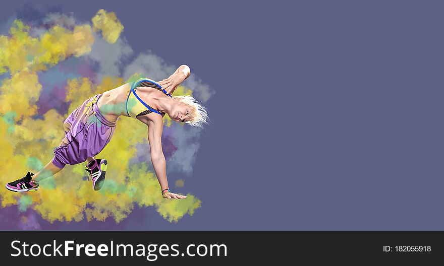 A young woman dancing aerobics, zumba or fitness dance. A young woman dancing aerobics, zumba or fitness dance