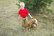 Little Smudgy Boy With A Dangerous Dog Royalty Free Stock Image Little Smudgy Boy With A Dangerous Dog Royalty Free Stock Image