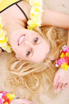 Beautiful Woman In Hawaii Style Suit Royalty Free Stock Photo