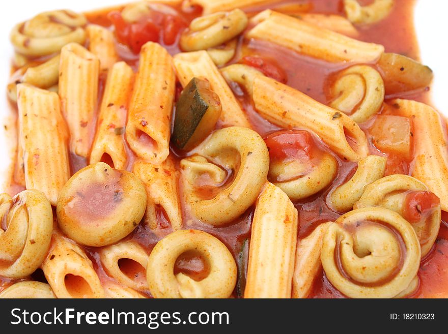 Fresh soup of noodles with tomatoes