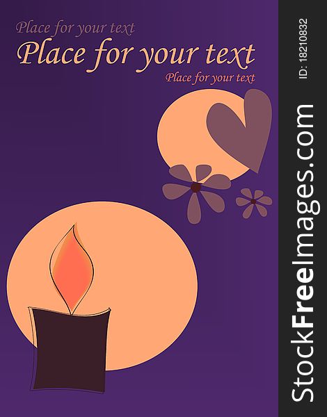 Purple candle card with place for your text. Purple candle card with place for your text