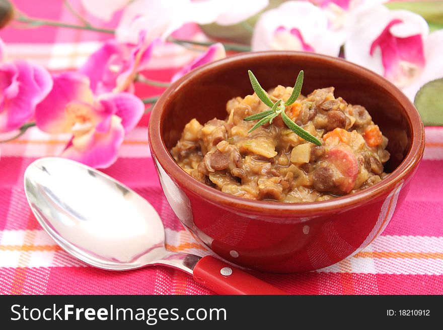 Fresh stew of lentils in a bowl