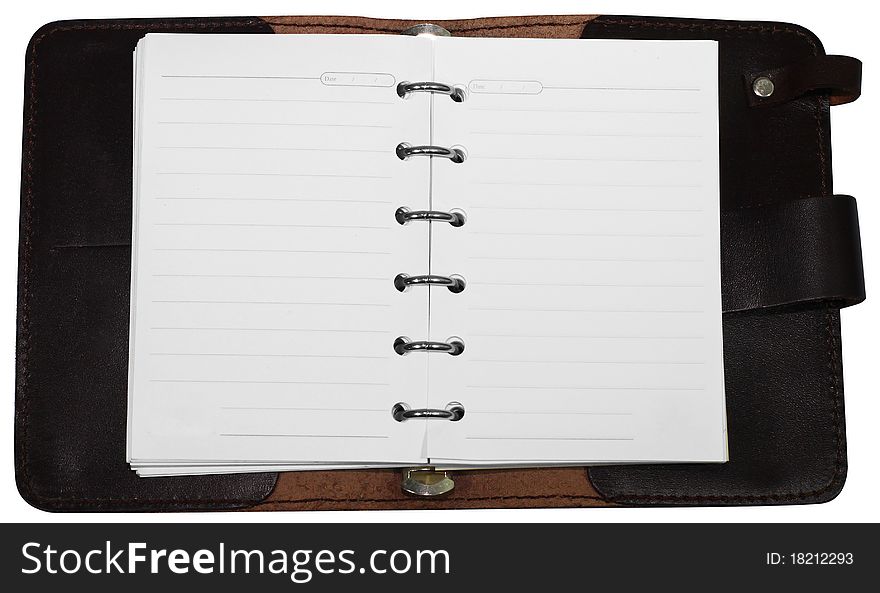 Open spiral notebook isolated on white