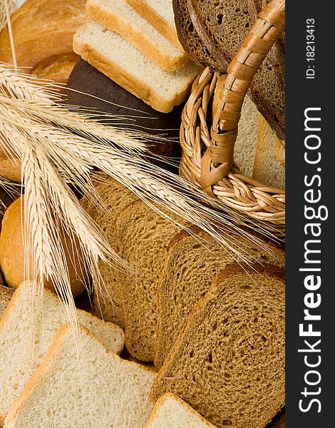 Set of bakery products on table