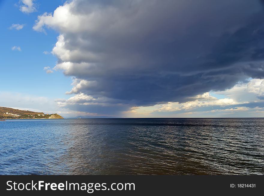 Sea and cloudy sky near the town of Partenit in Crimea