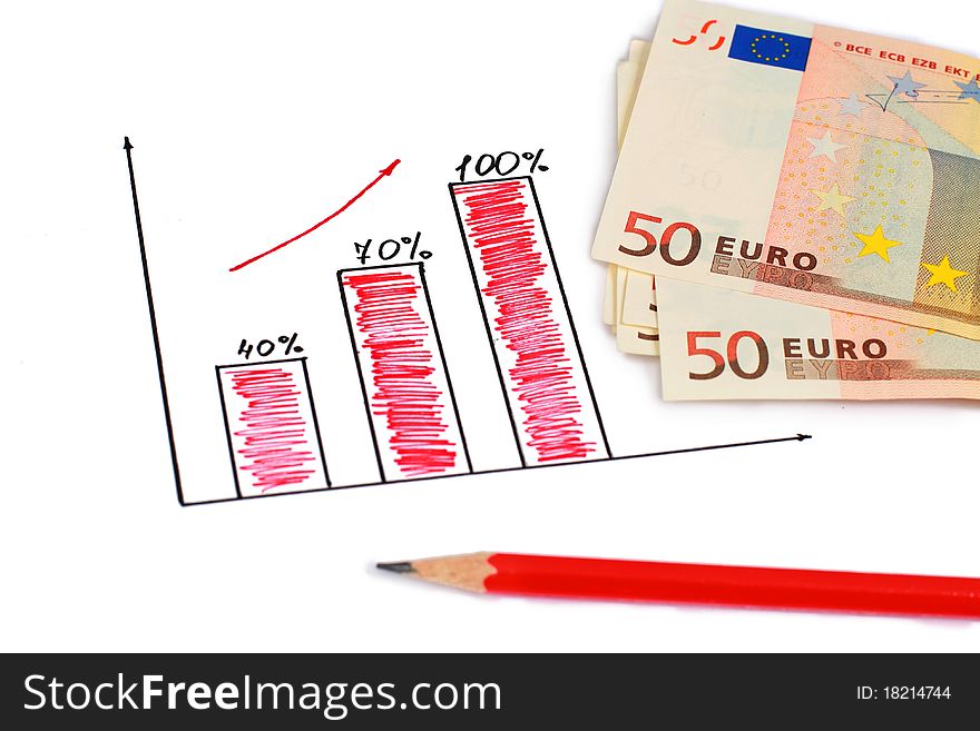 Diagram euro money and pencil isolated over white. Diagram euro money and pencil isolated over white.