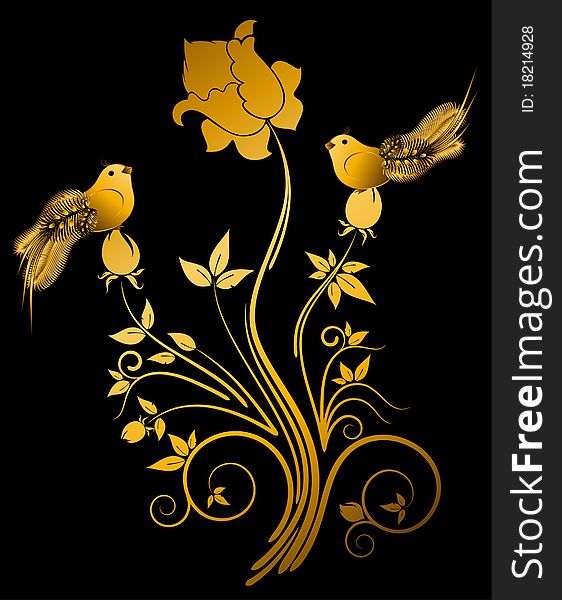 Beautiful little birds on flowers illustration for a design