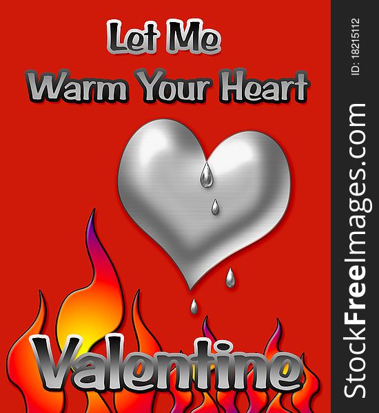Melting metal heart with flames on red illustration. Melting metal heart with flames on red illustration