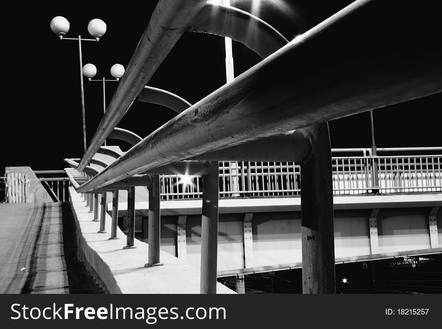 Night black and white view of the bridge. Night black and white view of the bridge