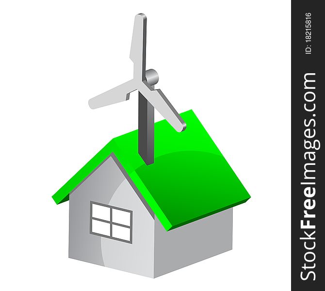 Eco house with wind turbine, ecology concept