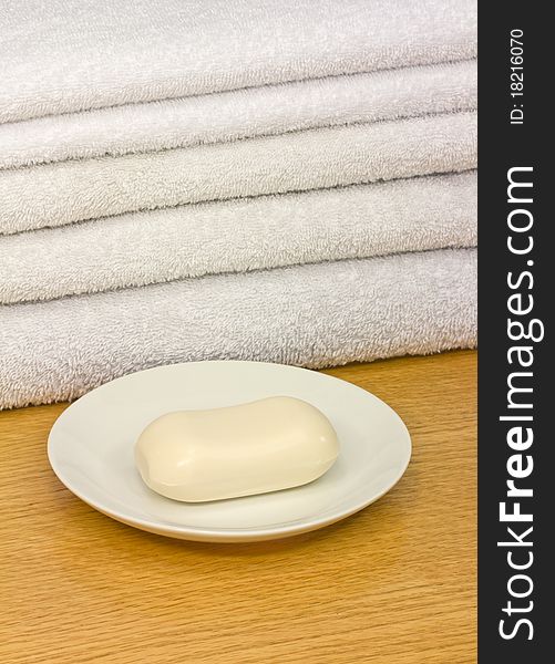 Towel with soap in dish