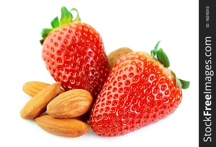 Strawberry with almonds on a white background
