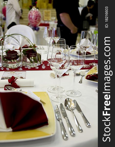 Wedding table prepared for dinner celebration festive