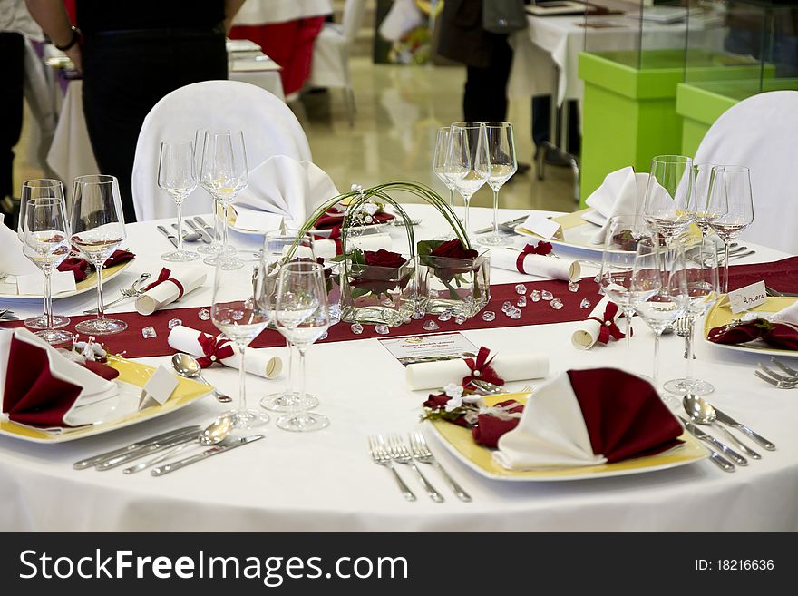 Wedding table prepared for dinner celebration festive