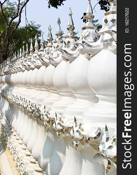 White columns in Thai temple in Chiang rai.