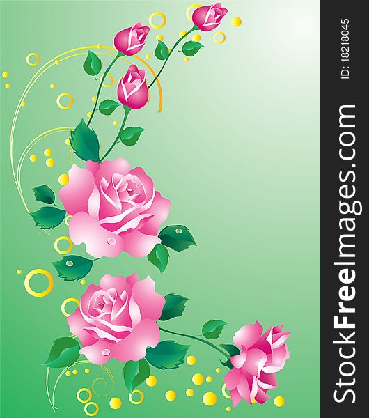 Abstract background with ornaments and pink roses. Abstract background with ornaments and pink roses