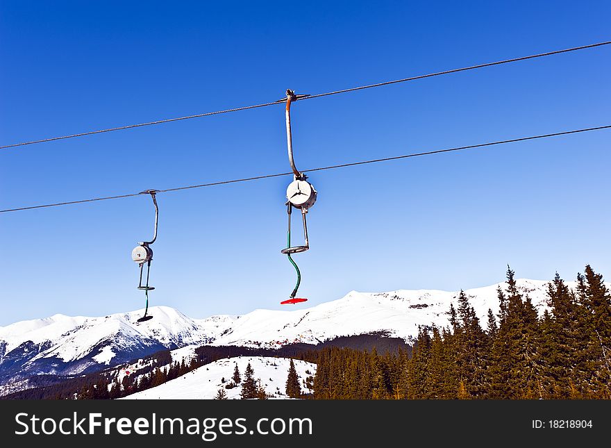 Picture of the mountain lifts in winter landscape