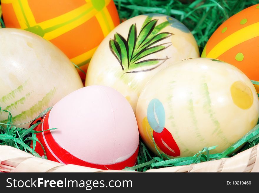 Easter eggs in basket - close up