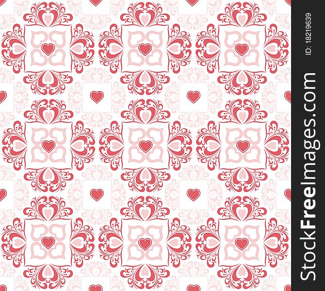 Abstract background of Valentine's hearts and floral pattern