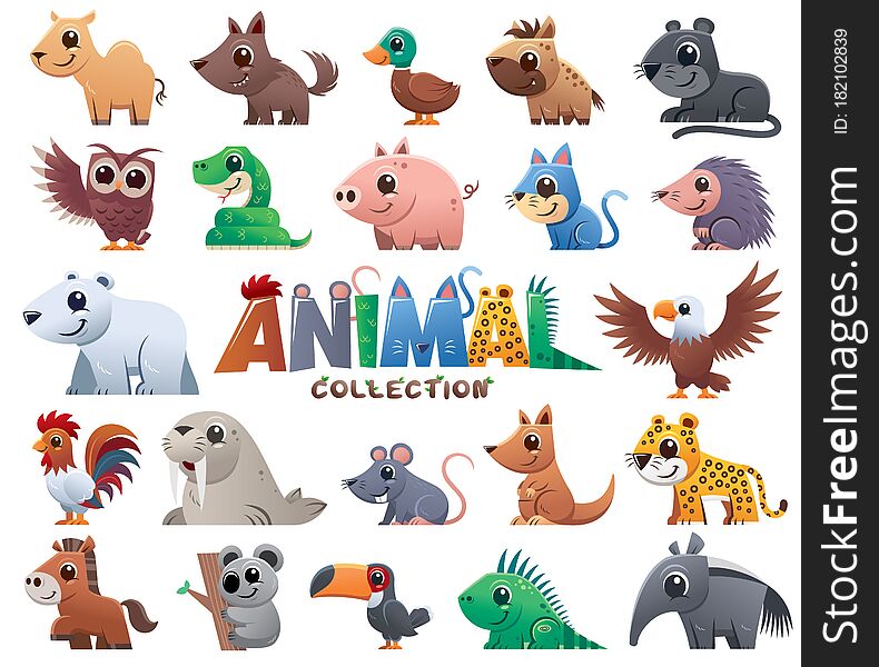 Vector illustration of Wild animals cartoons collection
