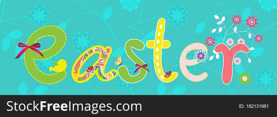 Colorful Easter banner with flowers elements composition. EPS10 vector file