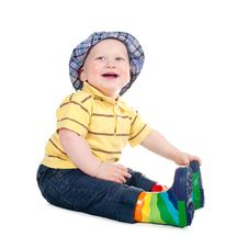 Little Funny Boy In Gumboots Isolated Stock Photography