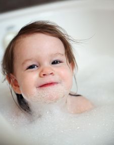 Toddler Girl In Bubble Bath Royalty Free Stock Image