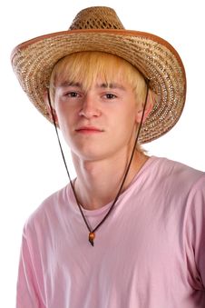 Young Man In Pink Shirt And Cowboy Hat Royalty Free Stock Images Young Man In Pink Shirt And Cowboy Hat Royalty Free Stock Images