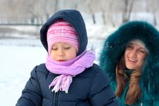 Mother And Kid Having Fun Outdoors On Winter Day Stock Photography Mother And Kid Having Fun Outdoors On Winter Day Stock Photography
