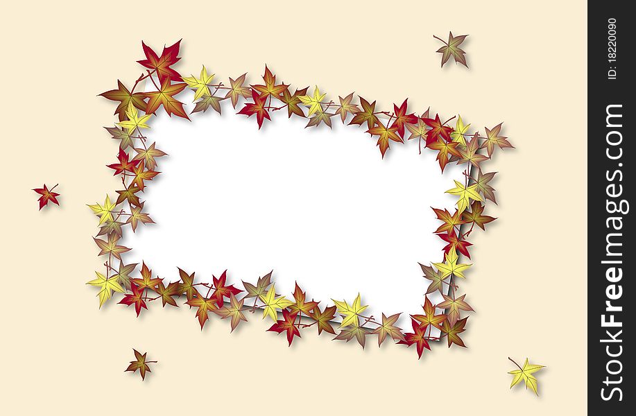 Illustration of blank card bordered by fall leaves. Illustration of blank card bordered by fall leaves