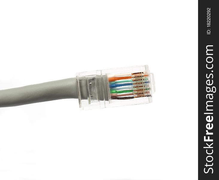 Grey ethernet network RJ45 cable plug isolated on white background