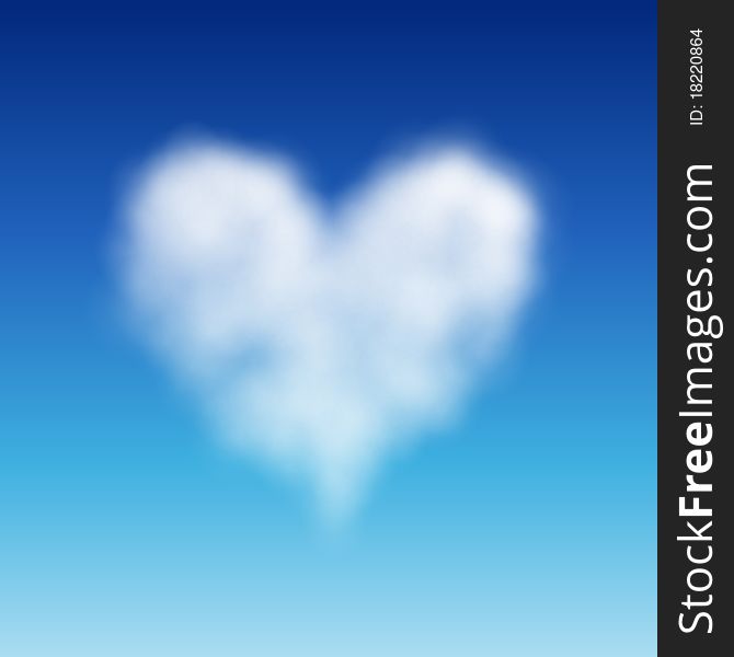 Heart shaped cloud in the blue sky. Valentine`s day illustration