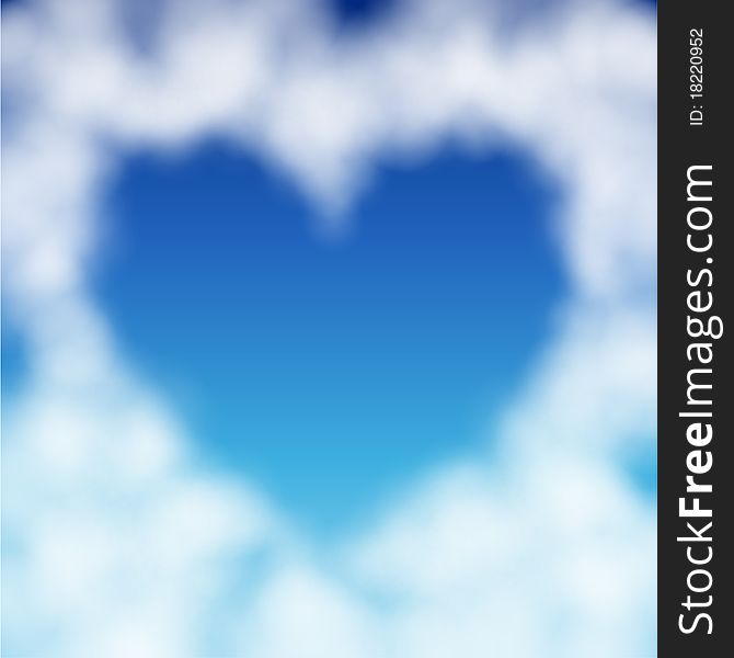 Heart shaped cloud in the blue sky. Valentine`s day illustration