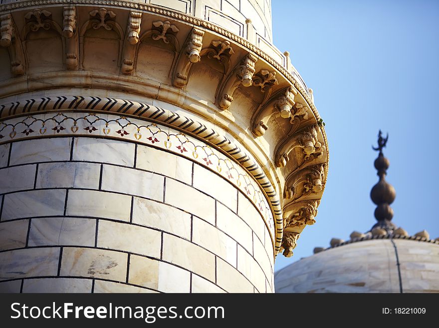 Mosque Minaret And Dome Detail Of Taj Mahal