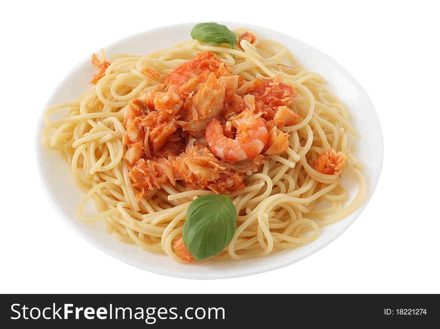 Spaghetti With Codfish And Shrimps