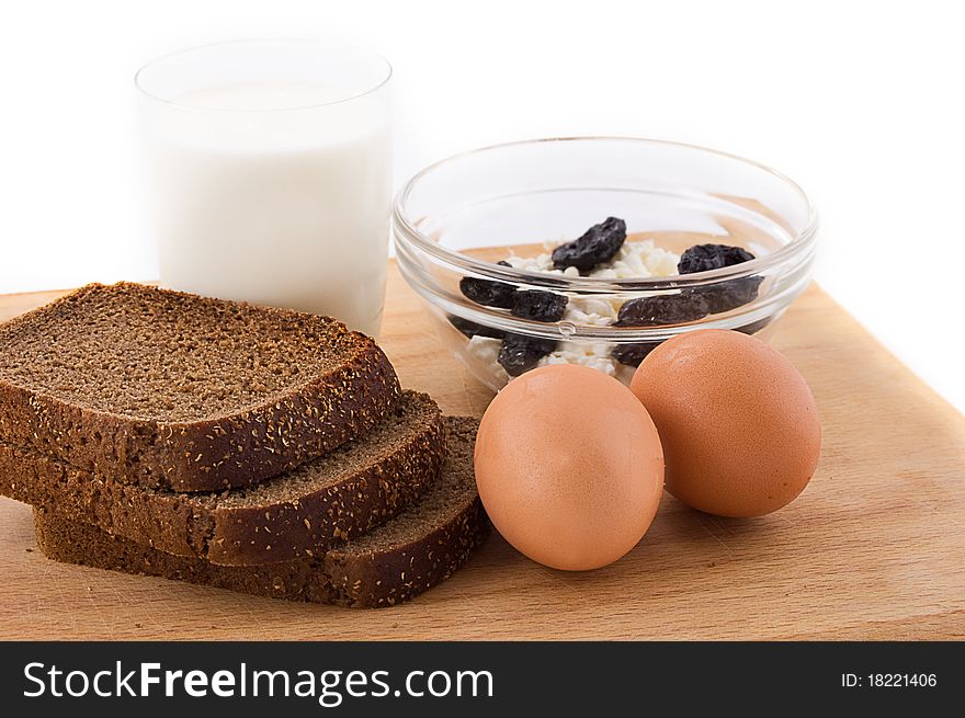 Milk, eggs, bread and cottage cheese