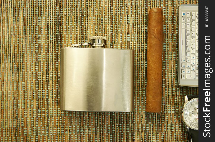 Cigar, Hip-flask, Watch, Phone