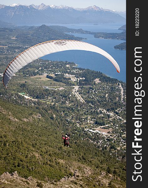 Paragliding over the city of San Carlos de Bariloche, Patagonia Argentina