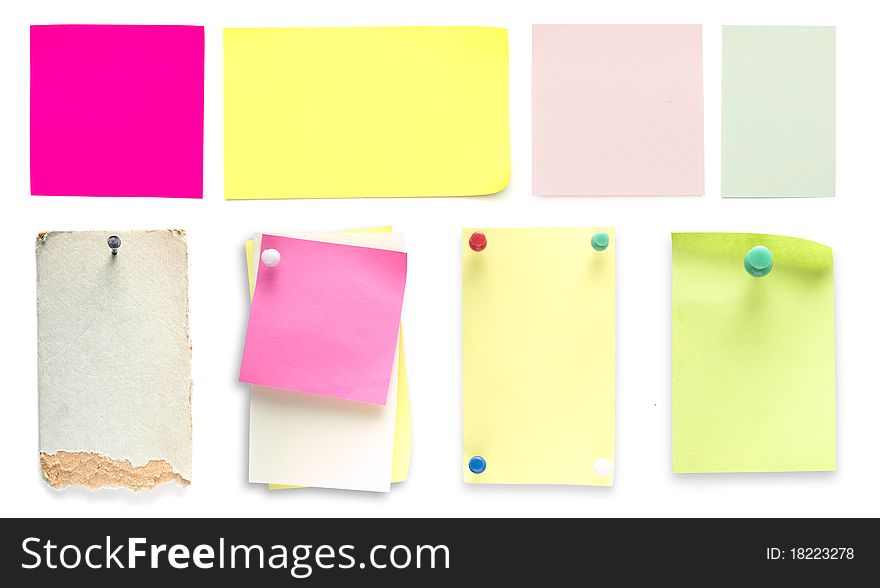 Collection of old papers and stickers isolated on white. Collection of old papers and stickers isolated on white