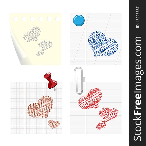 Set of samples of paper with drawings of hearts. Set of samples of paper with drawings of hearts