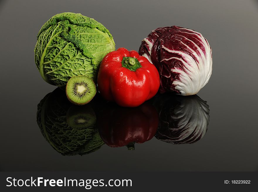 Various Vegetables isolated on a gray background
